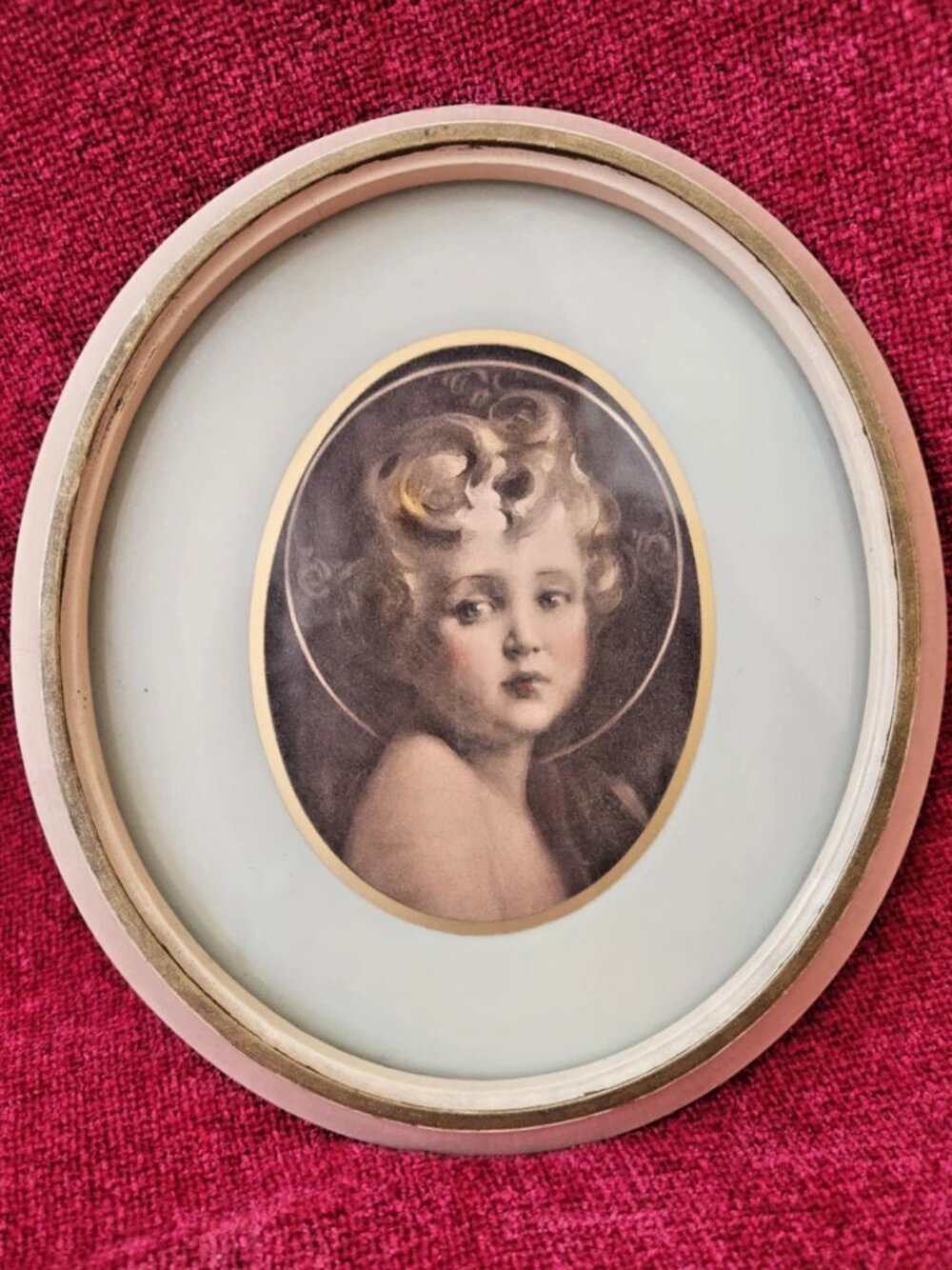 Vtg Light of The World Oval Frame Child Jesus Print By Charles Bosseron Chambers